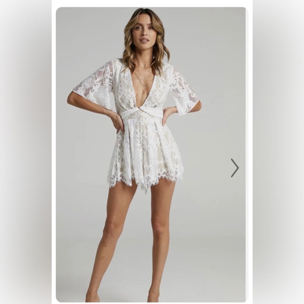 Showpo Break the Bar Playsuit in White Lace sz US 2